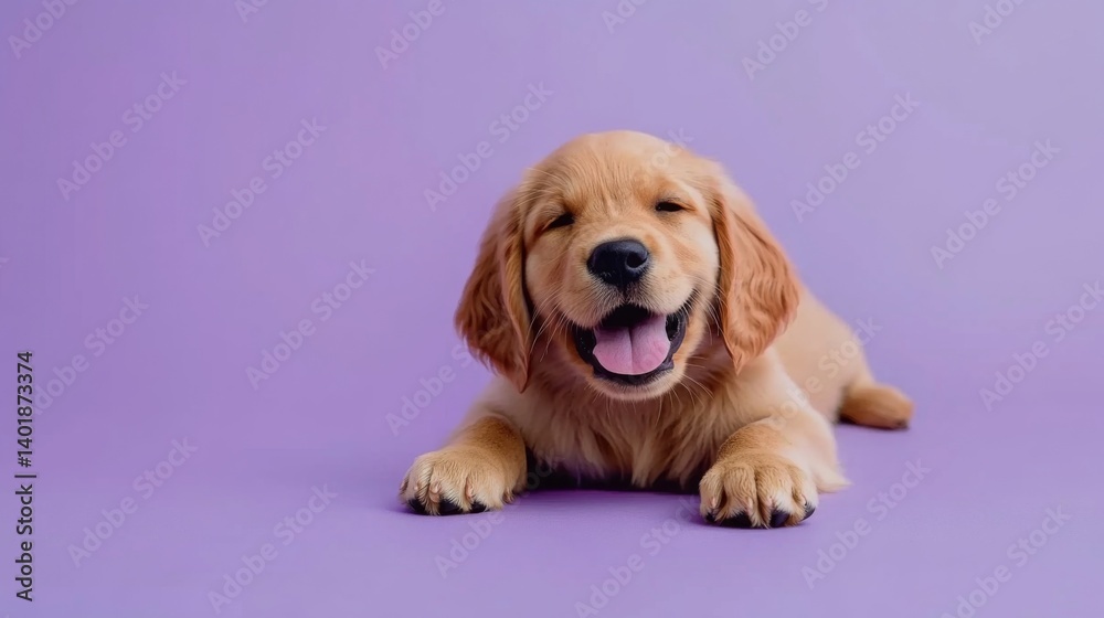 Fototapeta premium golden retriever puppy on purple background