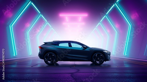 Electric car in high tech background