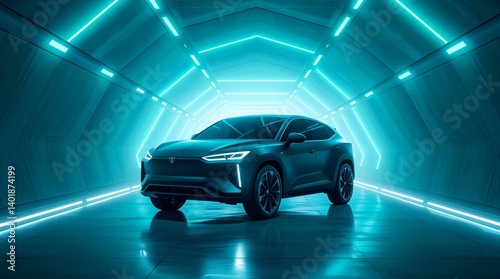 Electric car in high tech background