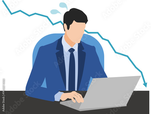 Fototapeta Naklejka Na Ścianę i Meble -  株価暴落して損切をするビジネスマンのイラスト
