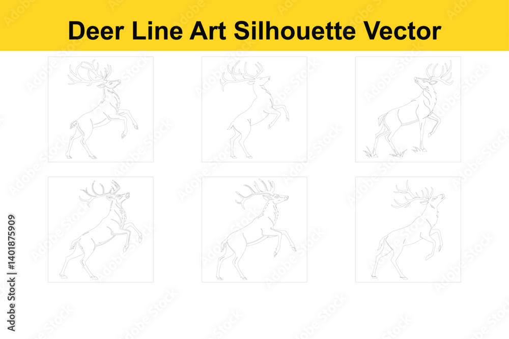 Obraz premium Deer Line Art Vector Silhouette