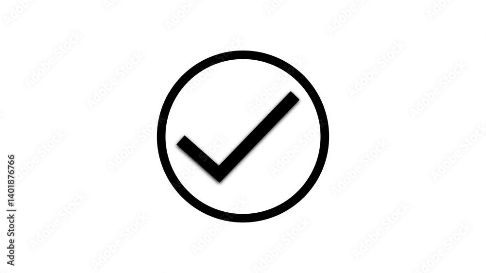 check mark sign with alpha channel, displayed on a black background.This animation emphasizes confirmation and approval with a clear,vibrant visual. or the right choice dynamically.