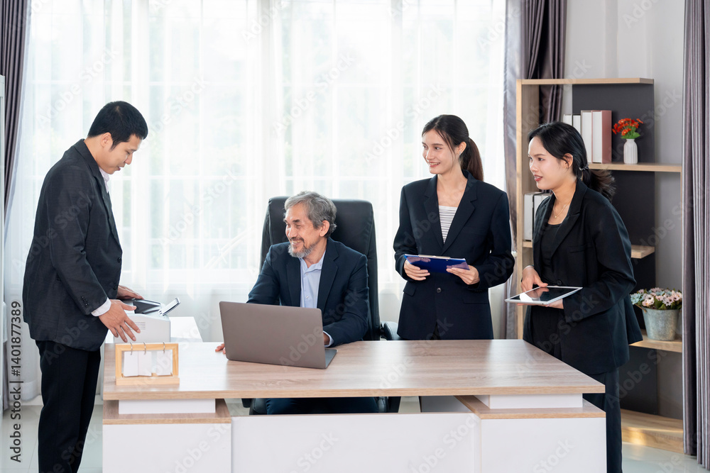 cheerful senior boss during business meeting,employees having conference in boardroom,conversation,consulting,discussing cheerful senior boss during business meeting,employees having conference in boardroom,conversation,consulting,discussing