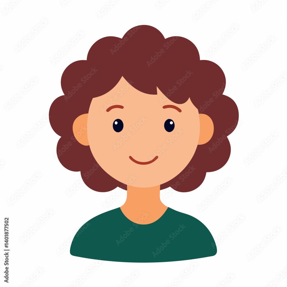Smiling Girl Portrait Black and White Flat Illustration of a Happy Curly Haired Woman Face Icon Smiling Girl Portrait Black and White Flat Illustration of a Happy Curly Haired Woman Face Icon