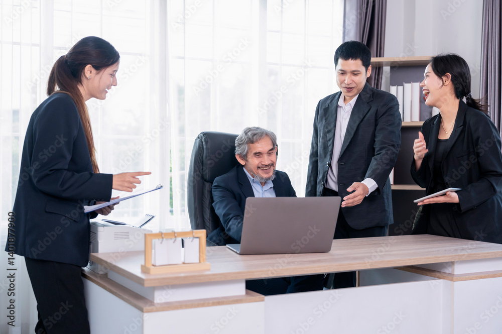 successful senior boss during business meeting,employees having conference in boardroom,conversation,consulting,discussing successful senior boss during business meeting,employees having conference in boardroom,conversation,consulting,discussing