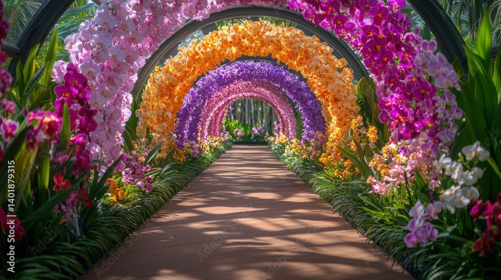 Fototapeta premium Colorful Orchid Tunnel Pathway