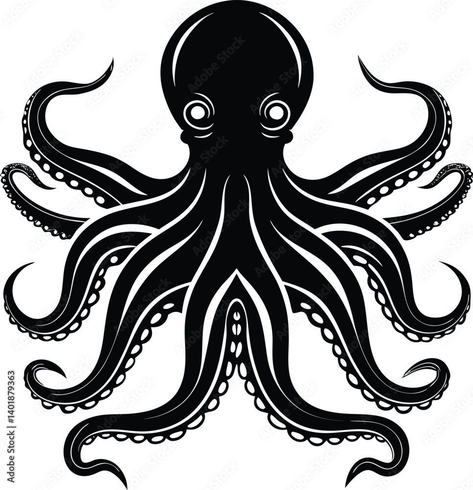 A Vector image of an octopus silhouette black color, vector art illustration A Vector image of an octopus silhouette black color, vector art illustration