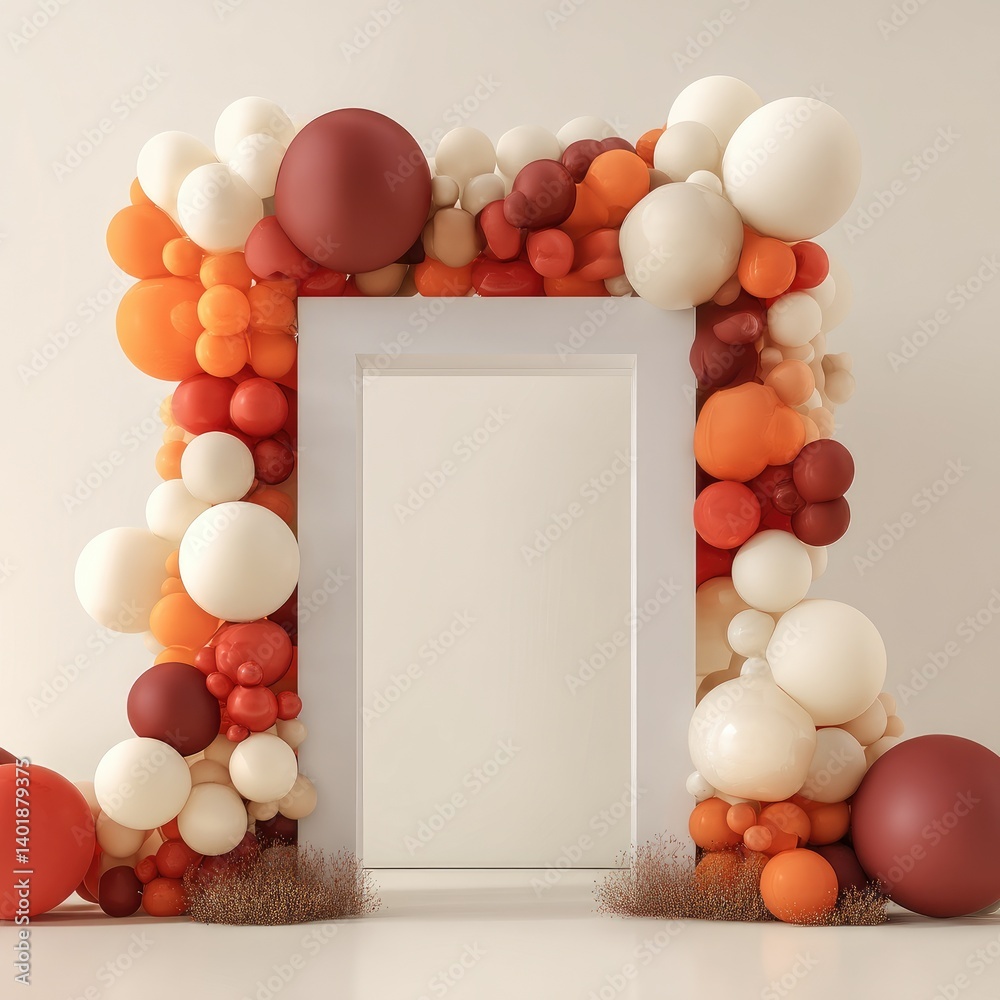Colorful balloon arch with white frame