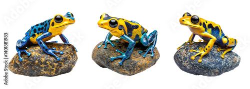 Colorful Yellow and Blue Poison Dart Frogs on Natural Rocks