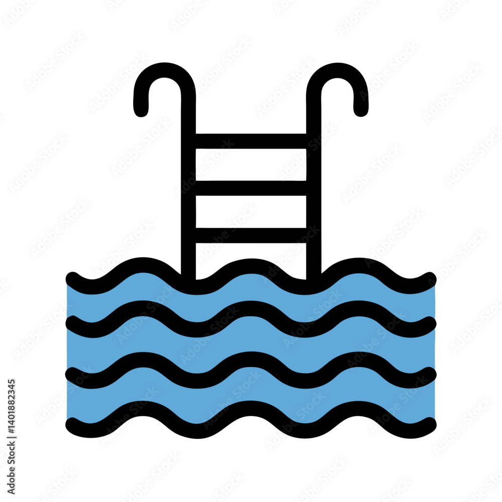 Pool Ladder with Wavy Water Icon Design Pool Ladder with Wavy Water Icon Design