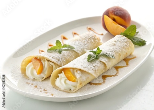 Peach Crepes with Whipped Cream and Caramel Drizzle Dessert Recipe