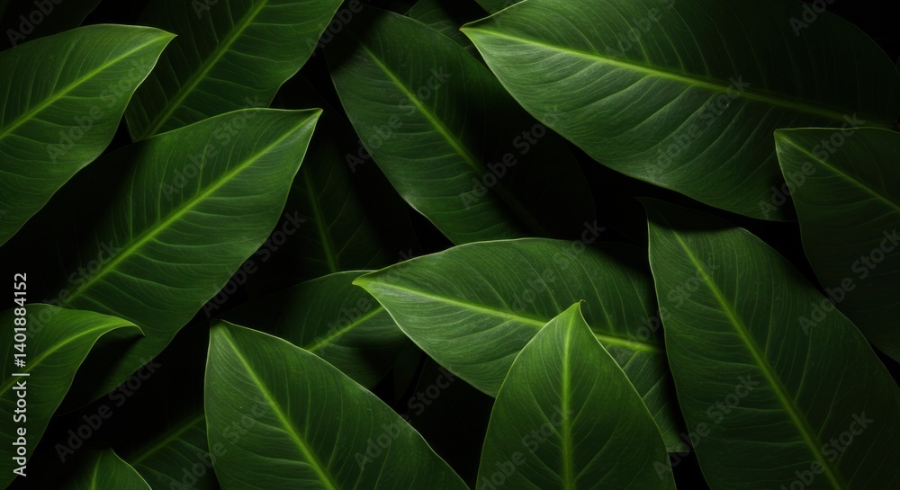 Overlapping tropical leaves in dark green tones Overlapping tropical leaves in dark green tones