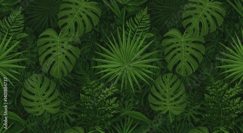 Wallpaper Mural Tropical palm and monstera foliage pattern Torontodigital.ca