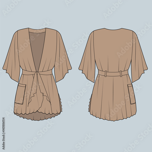 Low V-neck angel sleeve robe template