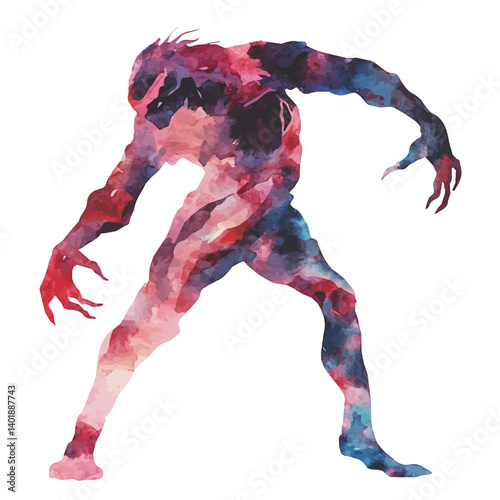 Shapeshifter Mid-transformation, vector watercolor illustration, isolated on a white background.