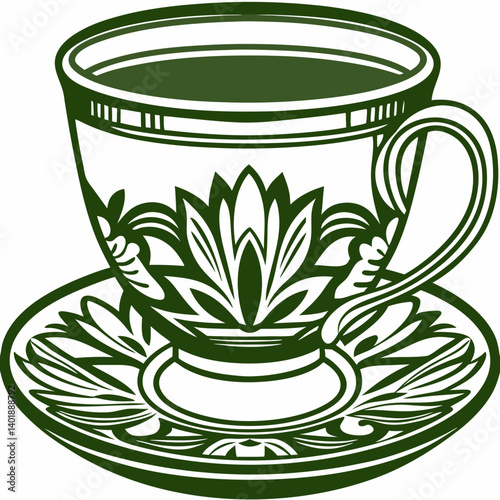vintage porcelain tea mug on saucer