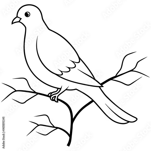  A photorealistic depiction of a white dove perched on a snow-covered plum tree branch