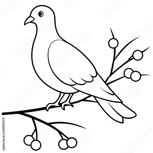  A photorealistic depiction of a white dove perched on a snow-covered plum tree branch