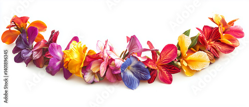 A colorful lei made of tropical flowers. 