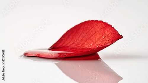 Vibrant Crimson Autumn Leaf Closeup on Reflective Surface   Detailed Macro Shot of a Single Red Fall Foliage with Gradient Background
