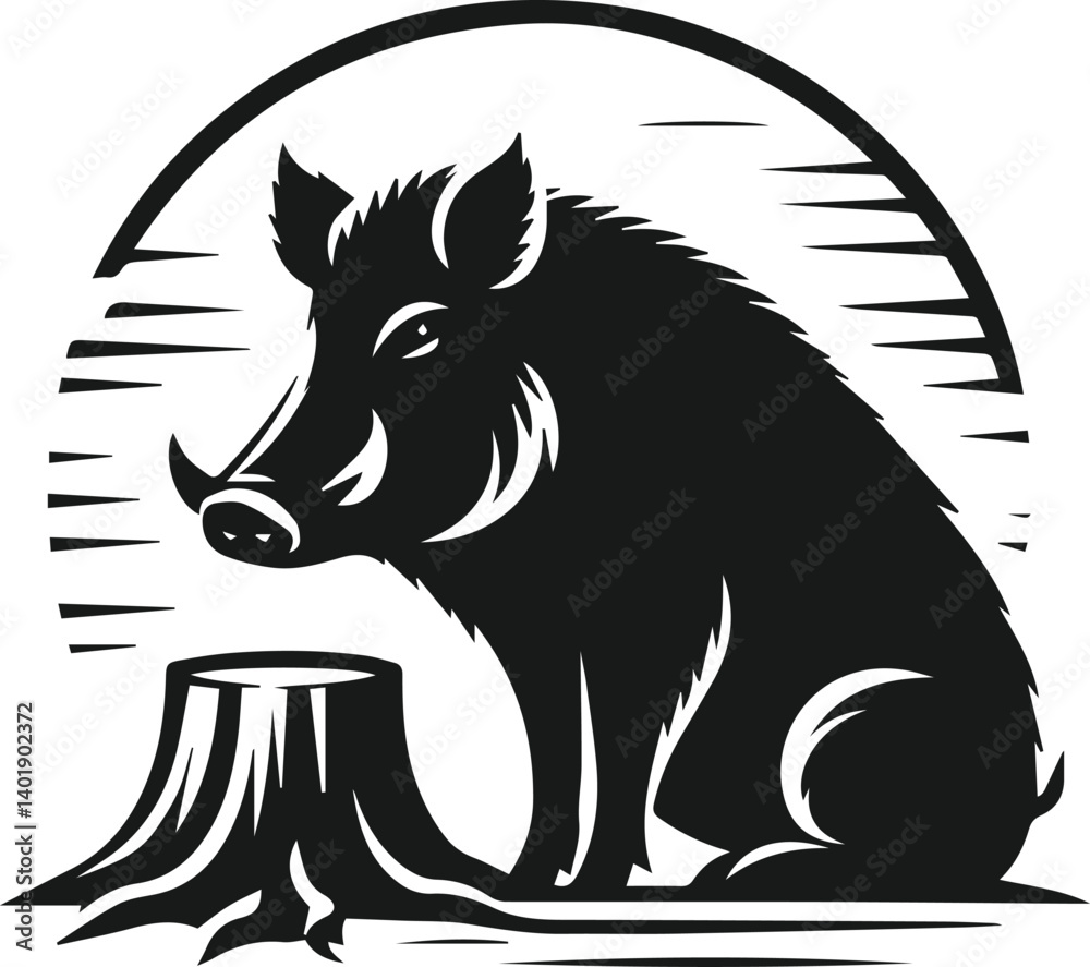 Fototapeta premium Wild boar silhouette animal vector
