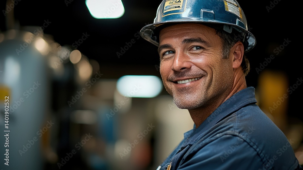 Smiling construction worker in a factory Smiling construction worker in a factory
