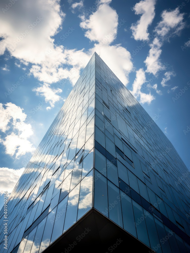 Modern Glass Skyscraper Reflecting Clouds and Sky Modern Glass Skyscraper Reflecting Clouds and Sky