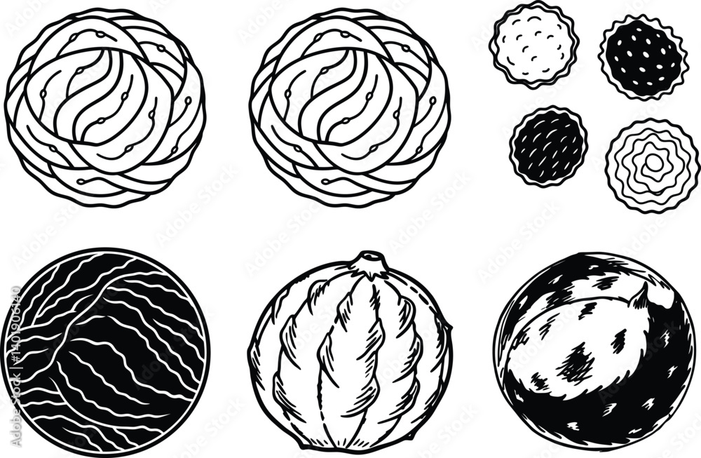 Abstract Hand Drawn Round Doodle Shapes and Textures Set Isolated on White. Abstract Hand Drawn Round Doodle Shapes and Textures Set Isolated on White.