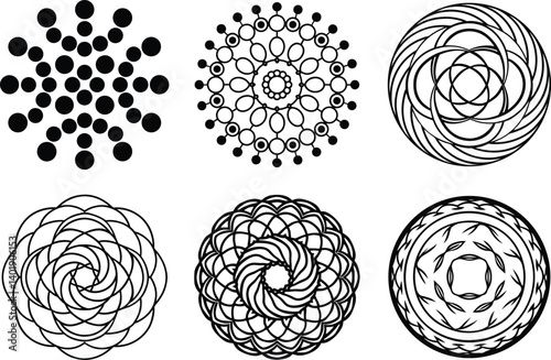 Abstract Hand Drawn Round Doodle Shapes and Textures Set Isolated on White.