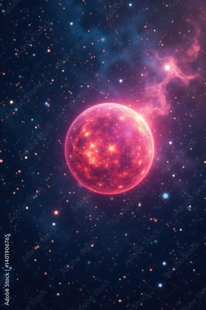 Fototapeta premium Glowing orb drifting through starry nebula's vast emptiness, star field, nebula glow