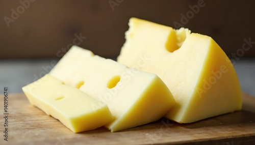 Close-up of sliced white cheese, clean backdrop , bright, melt, creamy