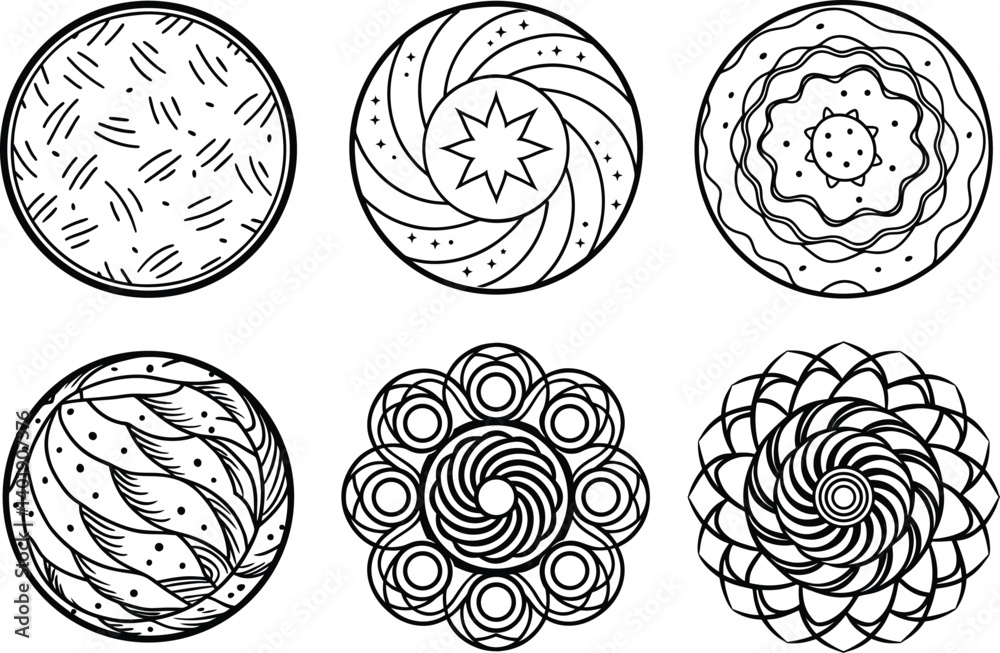 Abstract Hand Drawn Round Doodle Shapes and Textures Set Isolated on White. Abstract Hand Drawn Round Doodle Shapes and Textures Set Isolated on White.