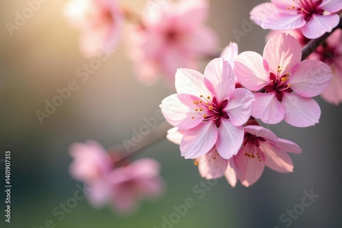 Delicate pink cherry blossoms, soft petals, gentle breeze , design, sakura, aesthetic