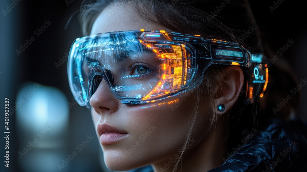 Futuristic Woman with Advanced Goggles, Cyberpunk Aesthetic