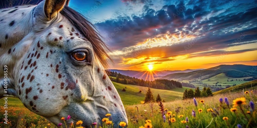 Stunning Double Exposure of Appaloosa Horse Eye with Nature Scene, Captivating Wildlife and Artistic Photography