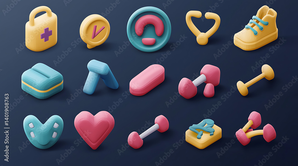 Naklejka premium A collection of cartoonish icons for health and fitness
