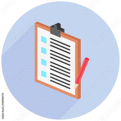 Clipboard isometric 3D icon, mini illustration. use for modern concept, print, UI, UX kit, web and app development. Vector EPS 10, related to learning and education, science