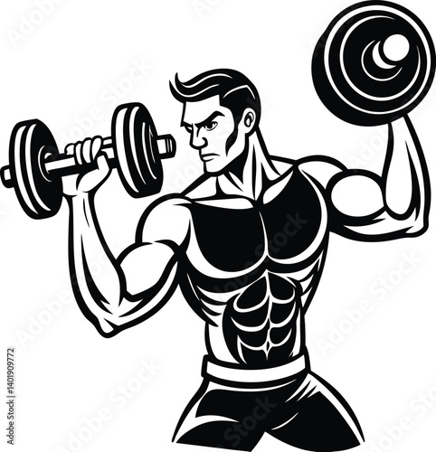 A Man Lifting weights outline vector