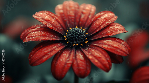 red flower with water drops