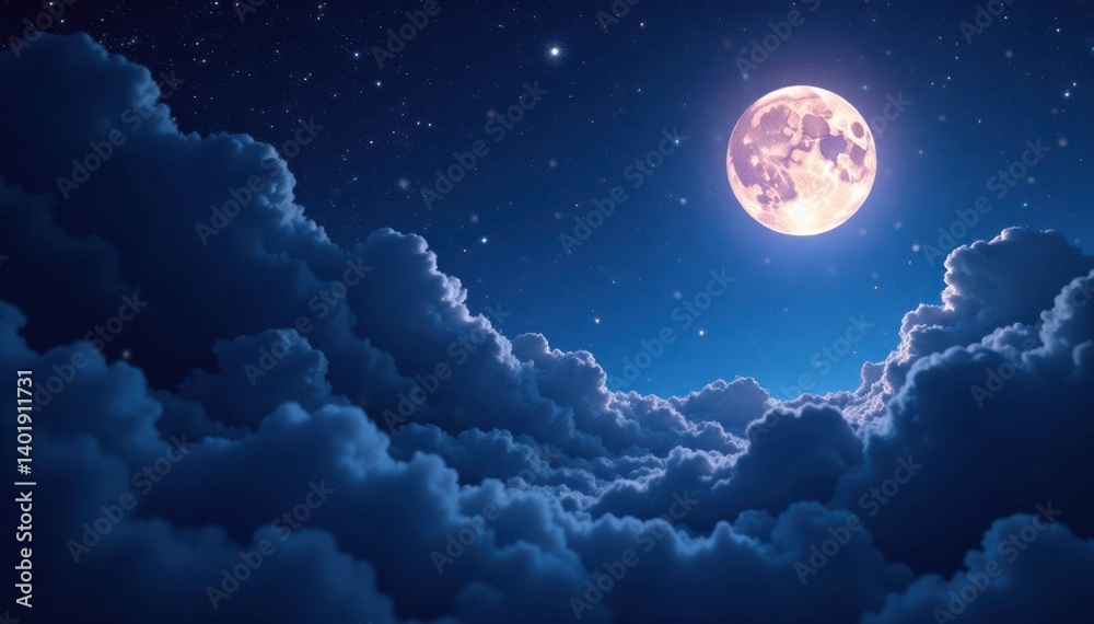 Fototapeta premium Dark celestial canvas with twinkling stars and vibrant moonlight, space, night sky