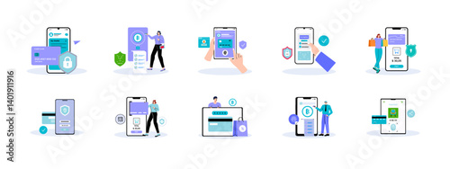 Secure Payment set illustration. Flat vector illustration concept.