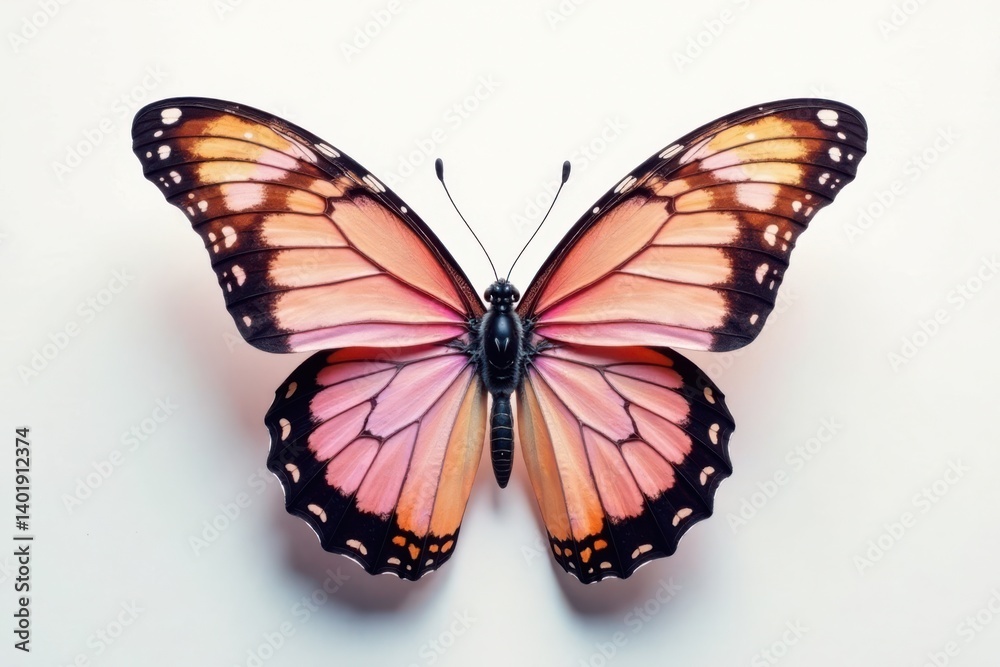 Fototapeta premium Beautiful butterfly wings spread wide in a delicate dance against a soft white background , butterfly, art