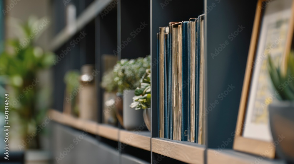 Bookshelf with Books and Potted Plants Enhancing Interior Design Element Bookshelf with Books and Potted Plants Enhancing Interior Design Element