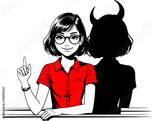 Hypocrisy Illustration – Two-Faced Girl with Hidden Evil Shadow