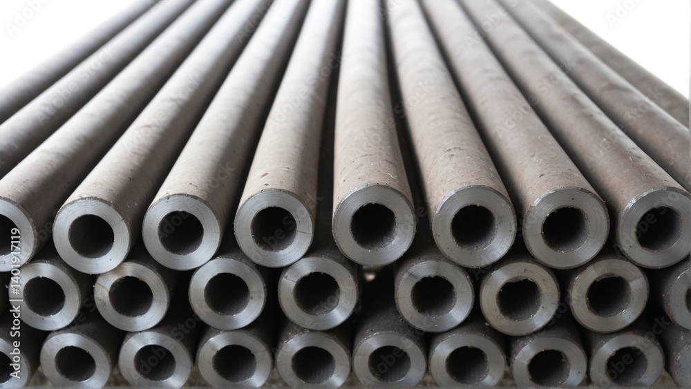 A Stack of Metallic Pipes in a Structured Array: Repetitive Forms Create an Industrial Aesthetic with Depth and Texture. A Stack of Metallic Pipes in a Structured Array: Repetitive Forms Create an Industrial Aesthetic with Depth and Texture.