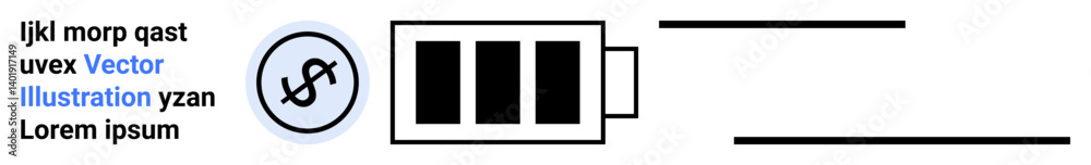 Charging battery graphic next to dollar sign emphasizing energy, cost-saving importance. Ideal for sustainability, energy efficiency, finance, eco-consumerism, renewable energy, savings, simple Charging battery graphic next to dollar sign emphasizing energy, cost-saving importance. Ideal for sustainability, energy efficiency, finance, eco-consumerism, renewable energy, savings, simple