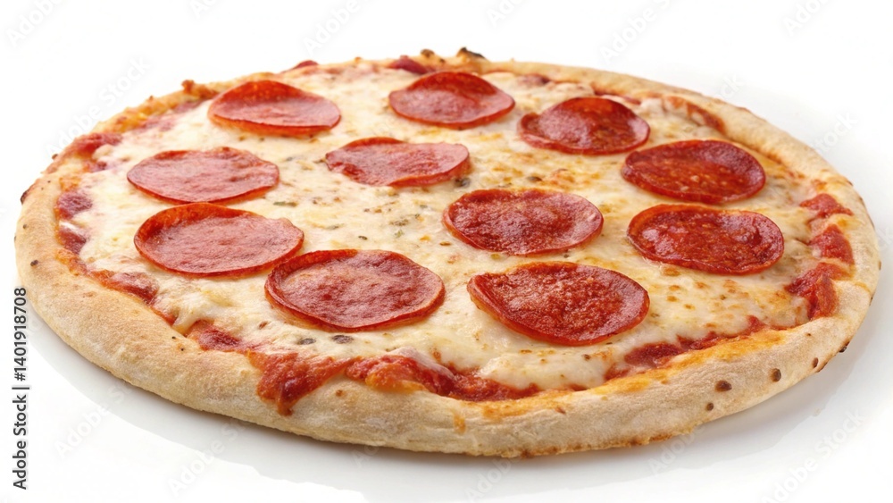 Pizza Pepperoni Isolated On White Background,Pizza with Hawaiian toppings, ham, pineapple and cheese
