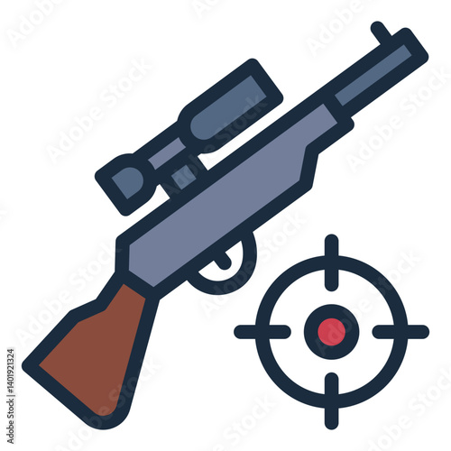 shooting gear filled line icon with scoped hunting rifle
