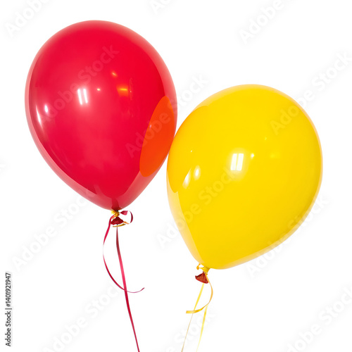 red and yellow balloons isolated on white background photo