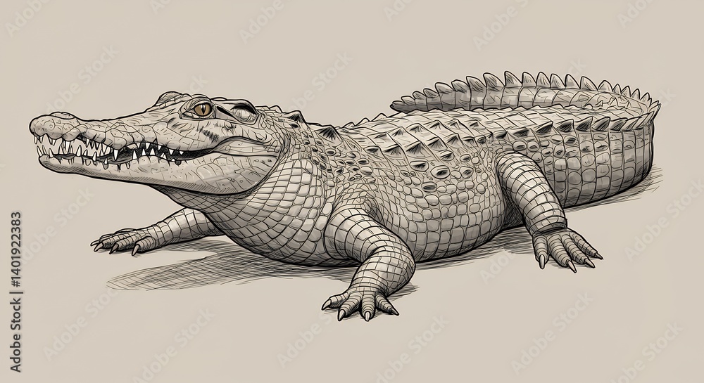Fototapeta premium Grayscale crocodile illustration